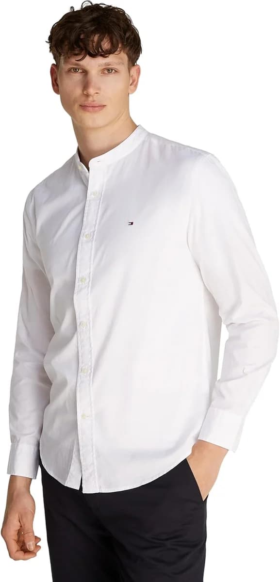 Tommy Hilfiger Men’s Flex Poplin Solid Collarless Regular Fit Shirt, White (White), L product image on Haggl