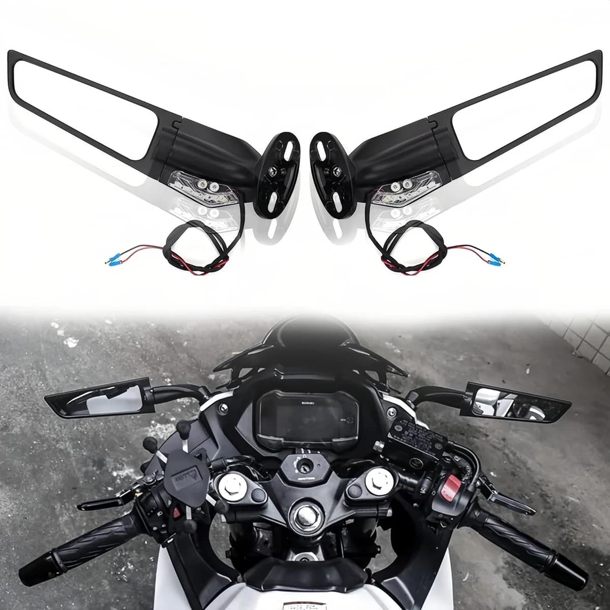 Motorrad-Rückspiegel, 360 ° drehbar mit LED-Blinkern, unsichtbare Rückspiegel für Honda… product image on Haggl