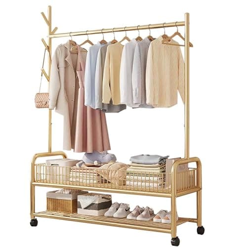 Portable Wardrobe Coat Rack Stand with Shoe Storage, Steel Frame, Industrial Hall Tree with… product image
