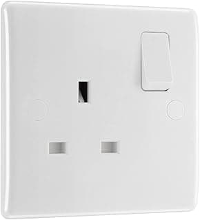 BG Electrical Single Switched Power Plug Wall Socket, Round Edge, Nexus 800 Series, White… product image