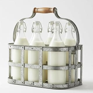 Galvanised Nostalgia 6 Milk Bottle Holder Metal Wire Tidy Farmhouse Crate Rack Carry Carrier… product image