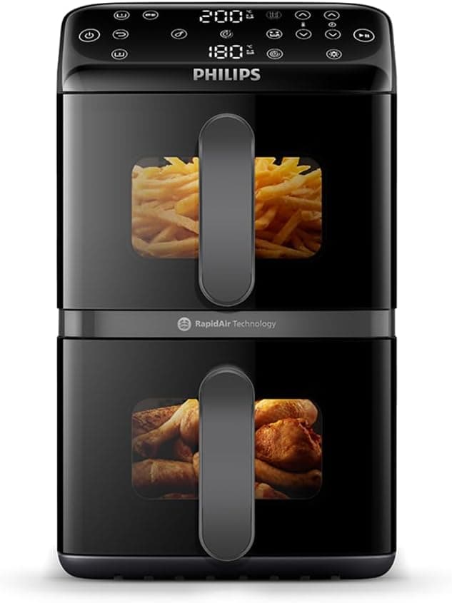 Philips 4000 Series Stacked Dual Basket Airfryer 10L – RapidAir Technology, Sync Finish, 2… product image
