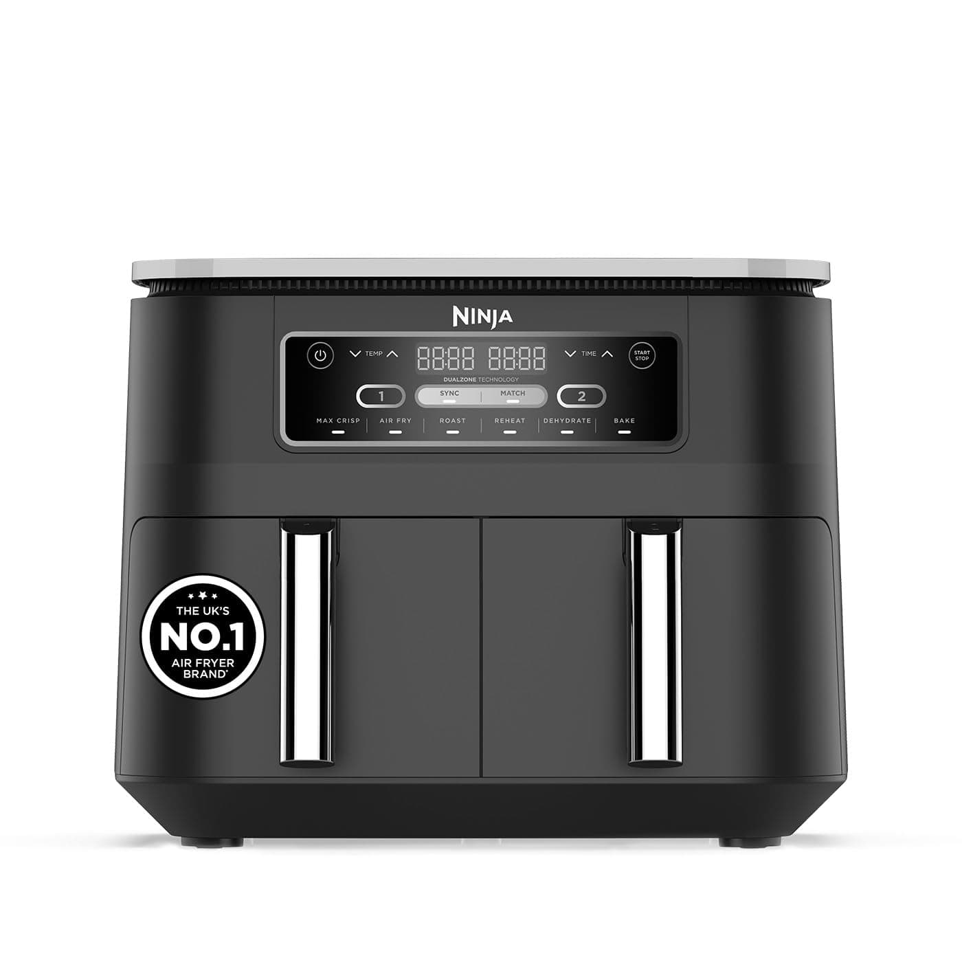 Ninja Foodi Dual Zone Digital Air Fryer, 2 Drawers, 7.6L, 6-in-1, Uses No Oil, Air Fry, Max Crisp, Roast, Bake, Reheat, Dehydrate, Cooks 4-6 Portions, Non-Stick, Dishwasher Safe Baskets, Black AF300UK product image