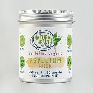 Organic Psyllium Husk Capsules 650mg by The Natural Health Market (120 Capsule Tin) | High… product image