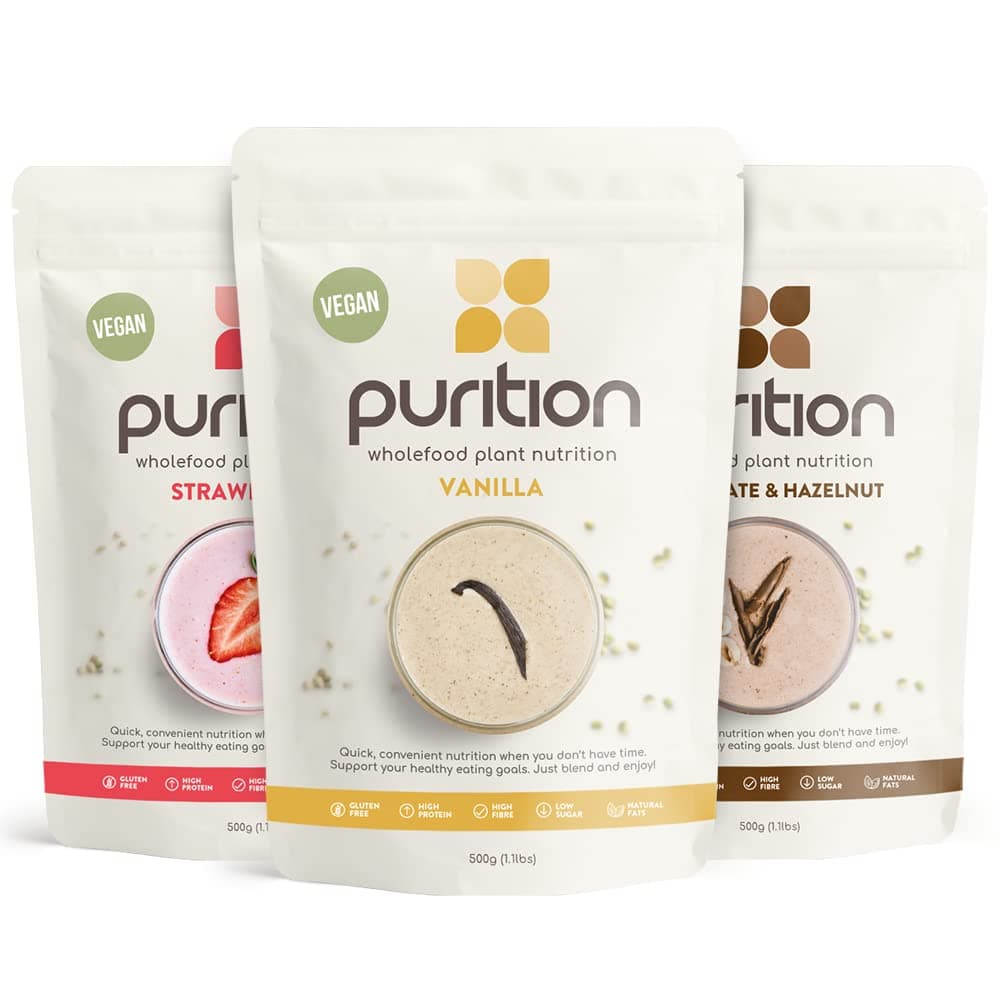 Purition Vegan Variety 3-Pack – Chocolate, Strawberry & Vanilla | High Protein Wholefood… product image