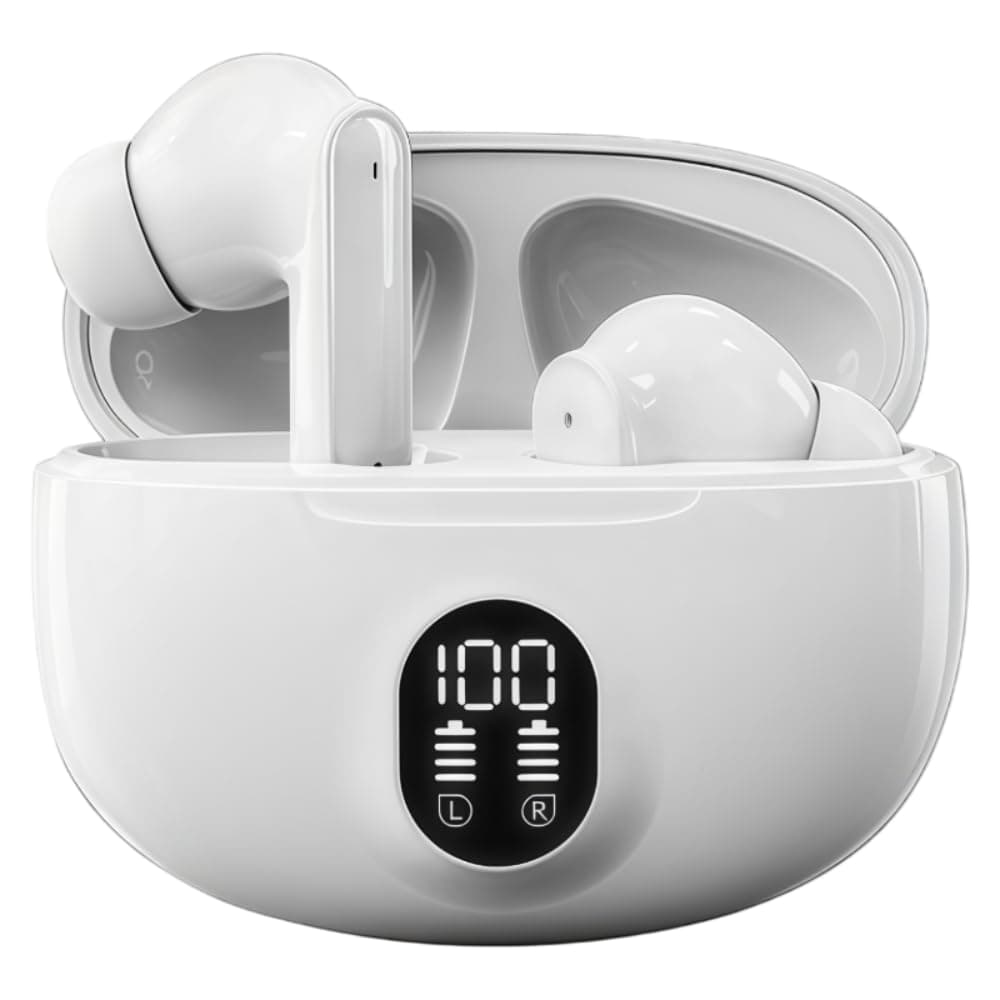 Luckyrao Wireless Earbuds, Bluetooth 5.4 Earphones In Ear with 4 HD microphone, 40H Playtime, HIFI Stereo In Ear Headphones, IPX7 Waterproof Bluetooth Earbuds, LED Display, Sport/Work/White Y88 product image