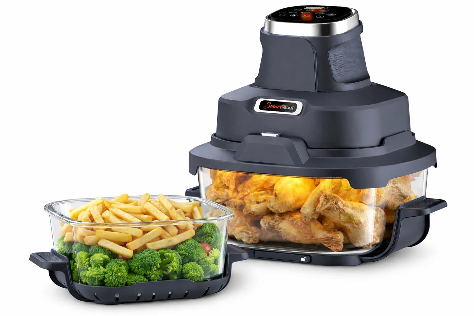 Smart Kitchen Glas-Heißluftfritteuse 4-in-1 – Air Fryer für Backen, Recrisp & Max Crisp – 4 L + 1,5 L Turbo tower pro Glasbehälter – Kompakt & Tragbar – Schwarz product image
