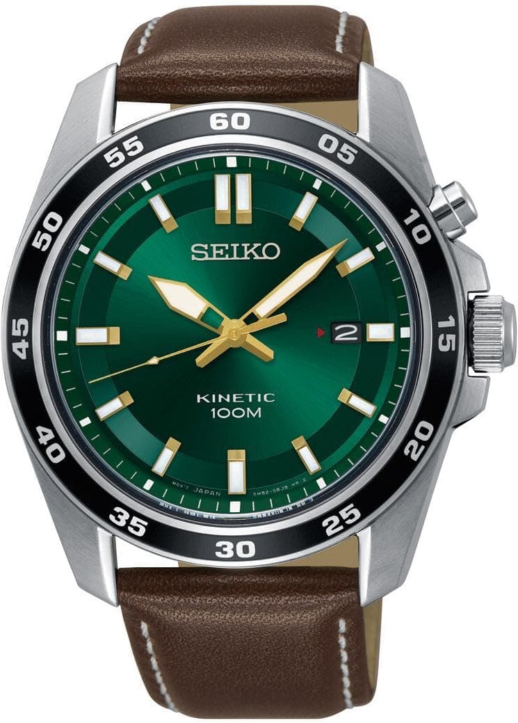 Seiko Herren-Uhr Kinetik Edelstahl mit Lederband product image
