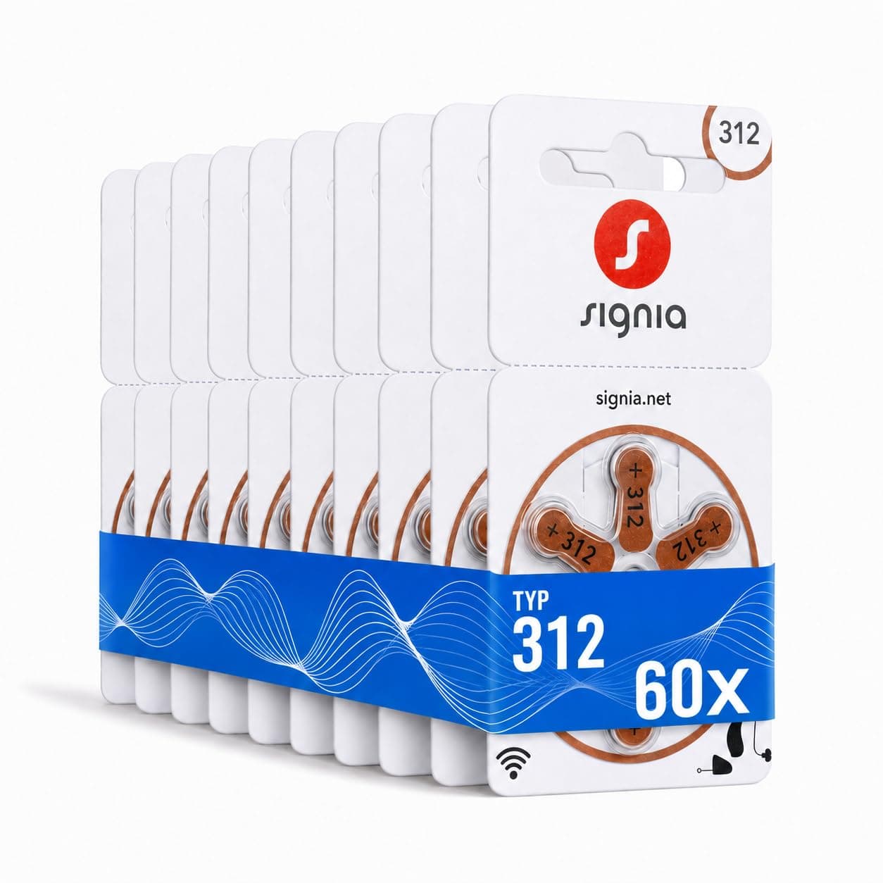 Siemens-Signia Hörgerätebatterien Typ 312 braun, Batterien für Hörgeräte 60 Stück Vorratspack,… product image