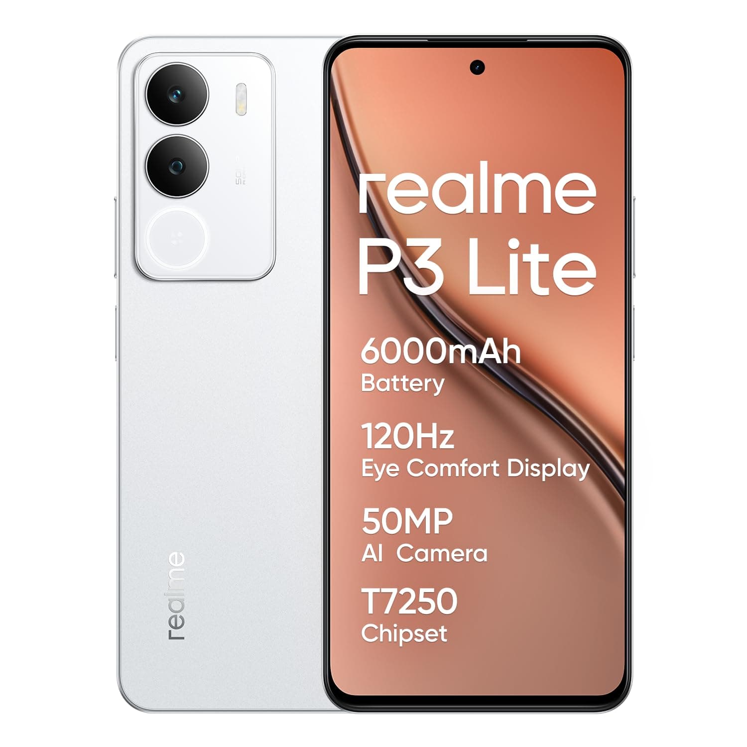 realme P3 lite Smartphone, White, 8 + 256 GB, 120 Hz Eye Comfort Display, 6000 mAh Battery,… product image