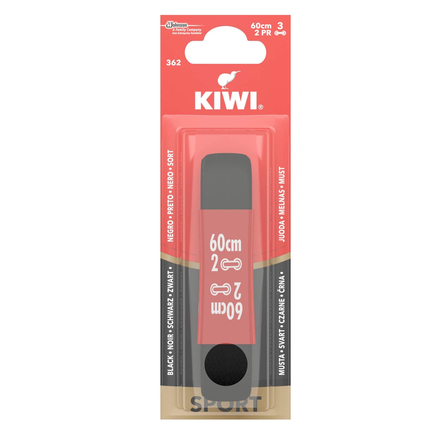 Kiwi Shoe Laces, Formal, Flat Black 3 Hole Laces, 60 cm Each, 1 Pair product image