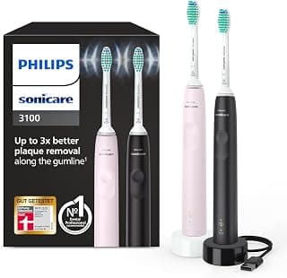 Sonicare 3100 – 2 x elektrische Schallzahnbürste, in Schwarz und Sugar Rose mit 2 x C2 Optimal… product image