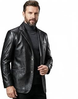 Men's Leather Blazer, Business Casual Lapel Soft Leather Blazer Jackets Regular Fit 2 Button… product image
