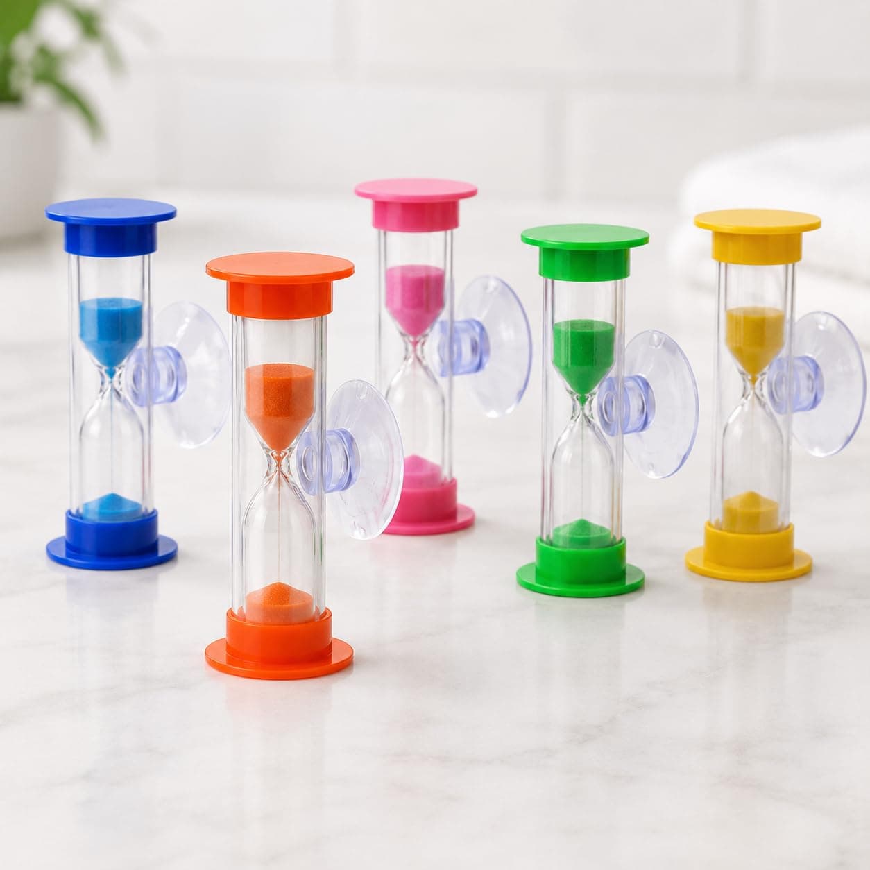 Set of 5 Plastic Hourglass Suction Cup for 2 Minutes Toothbrush Mixed Colors Hourglass Timer… product image