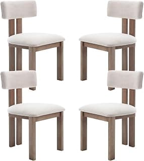 4PCS Dining Chairs, Linen Kitchen Chairs with Wooden Legs, Beige | Mid-Century Retro Style,… product image