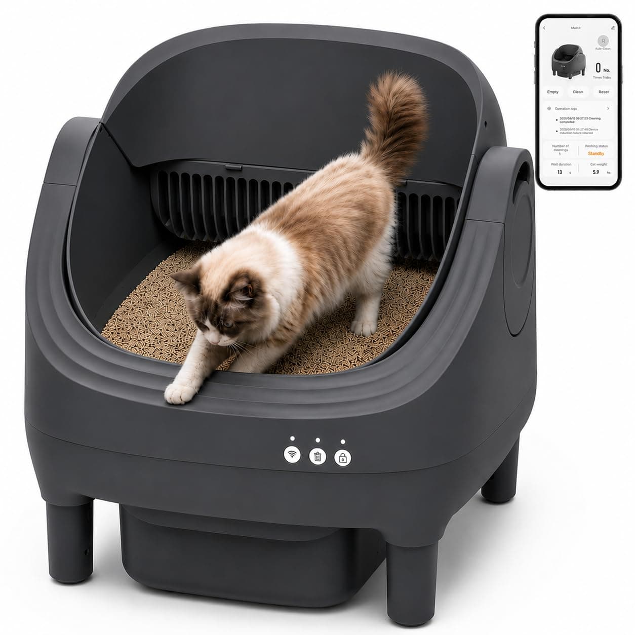 KITPLUS Mini-F Gray Automatic Cat Litter Box: Self Cleaning Cat Litter Box with APP Control,… product image