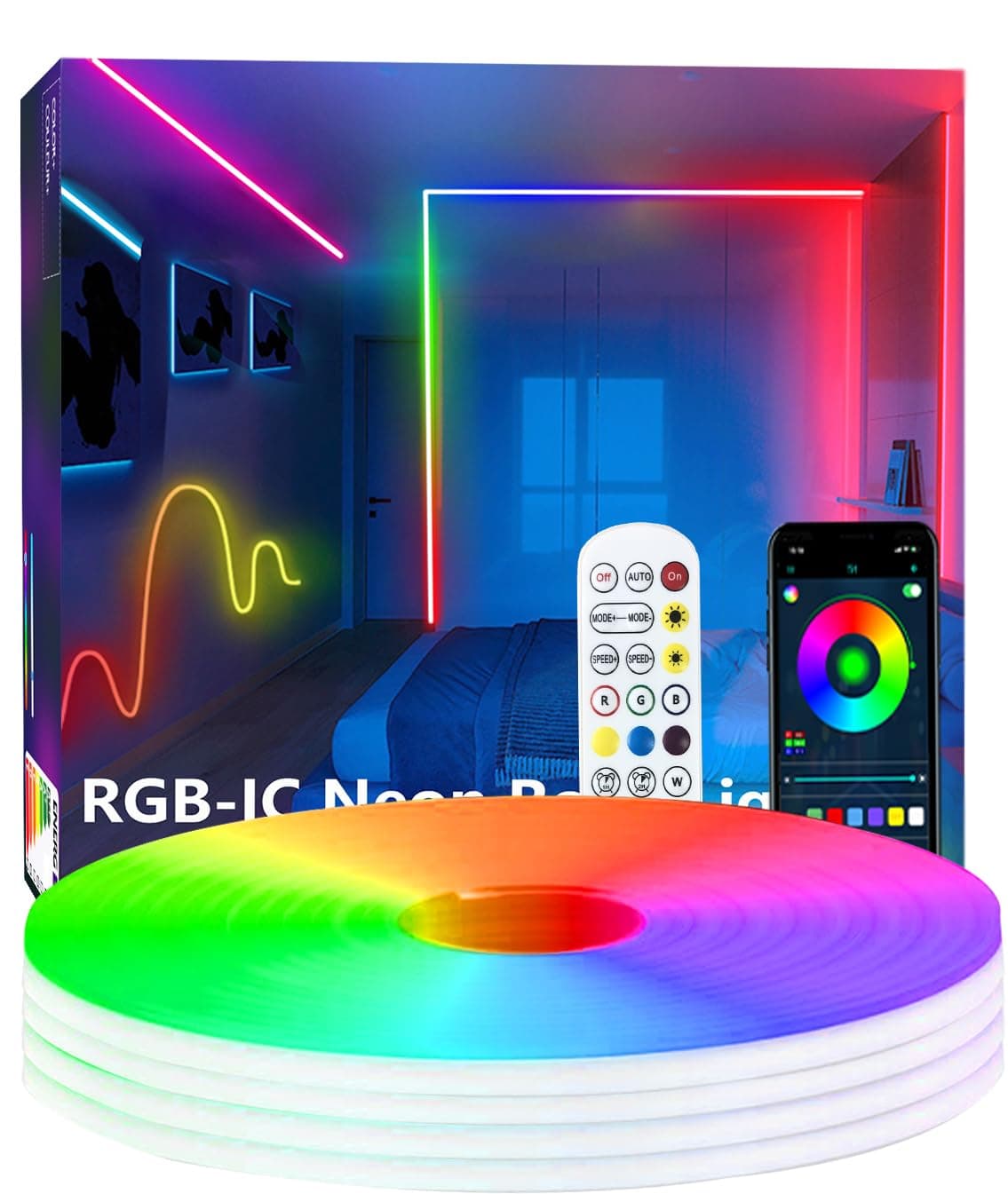 httpsmp 10m Neon Rope Light, Ws2811 RGB+IC Flexible Led Lights Control with App/Remote, Chase… product image