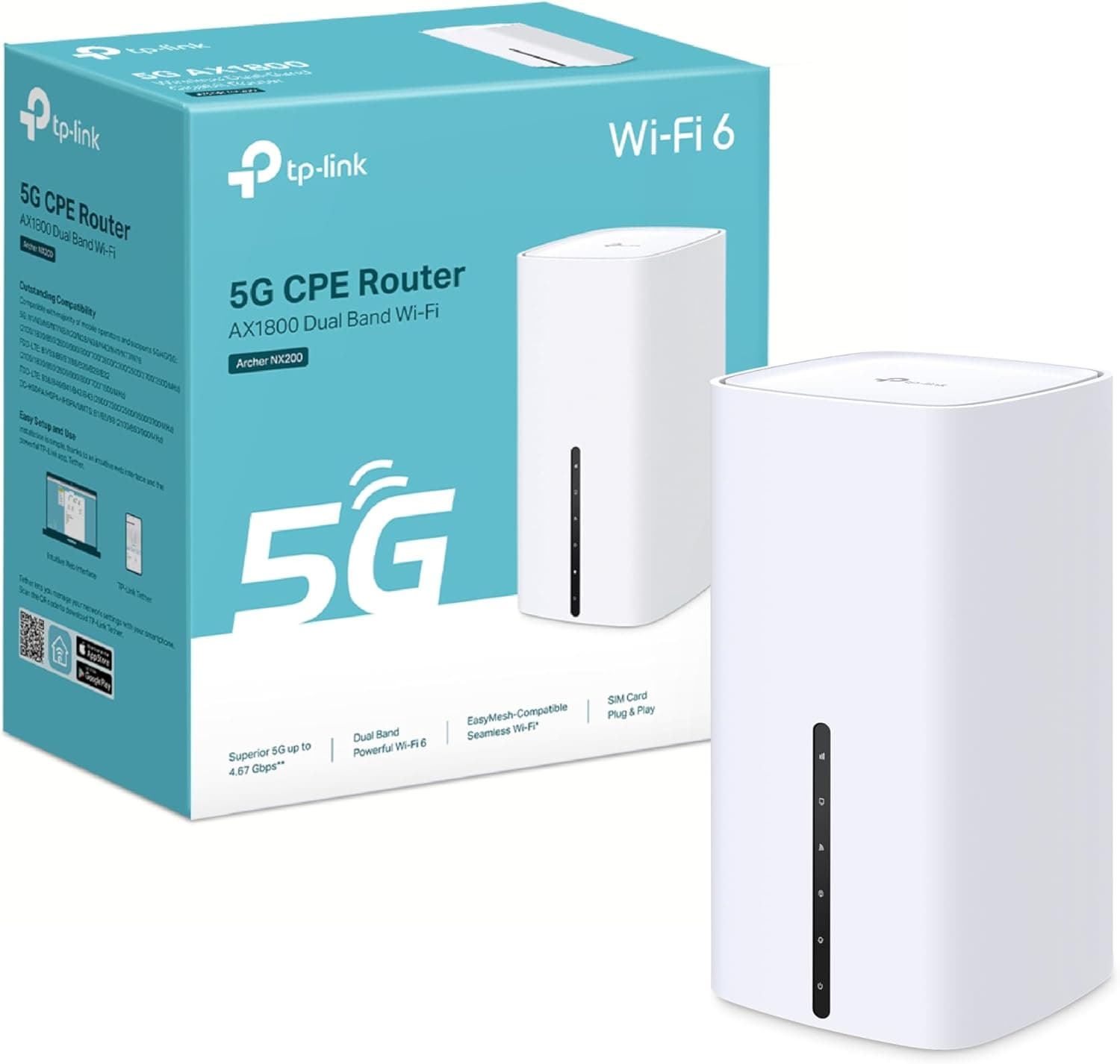 TP-Link Archer NX200 LTE WLAN Router, 5G Router SIM-Karte, AX1800 Dualband-WLAN 6, 3 x… product image
