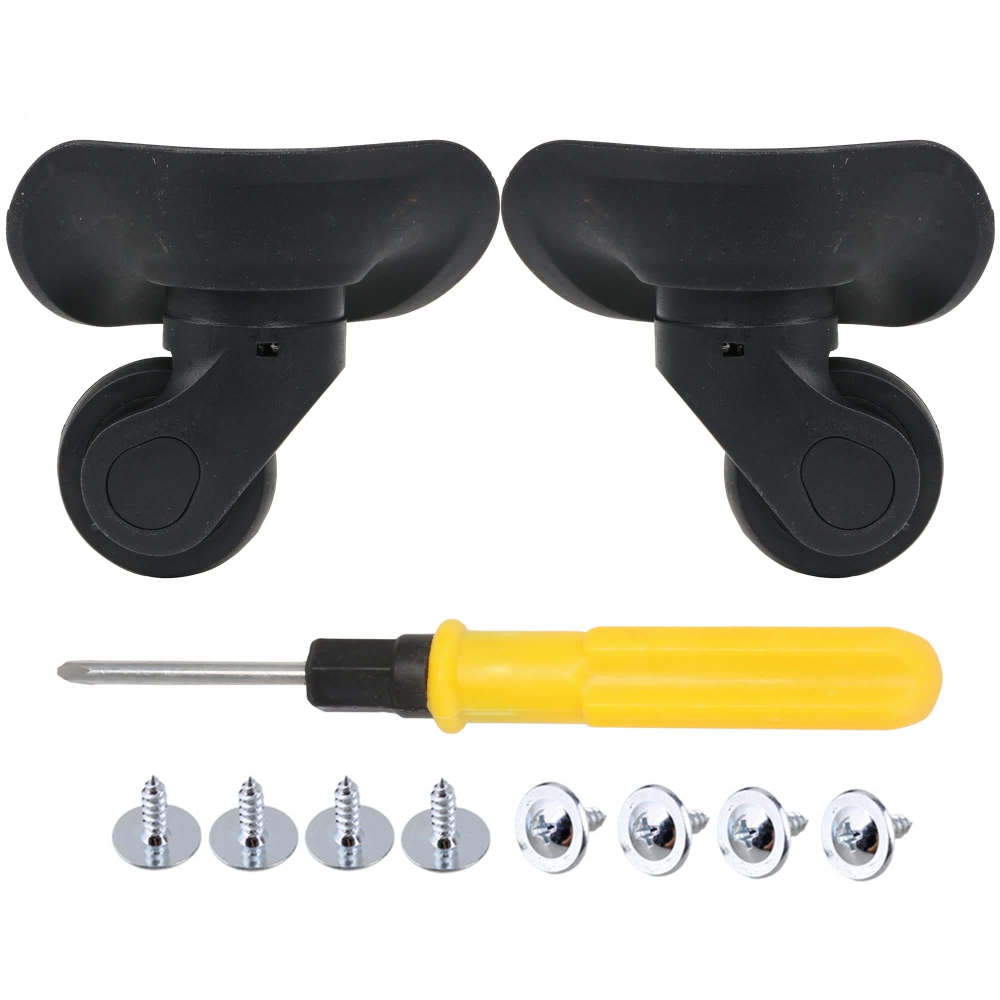 Black 11x11x4.8cm DIY Left & Right Luggage Wheels with 10 Screws Replacement Set of 2 product image