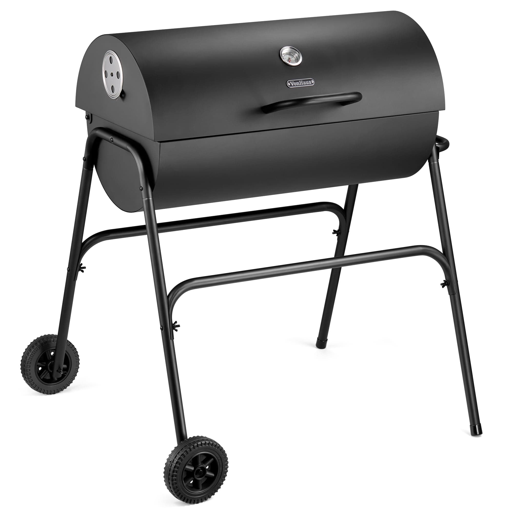 VonHaus Charcoal BBQ – Portable Barrel Barbecue with Warming Rack, Temperature Gauge, Wheels,… product image