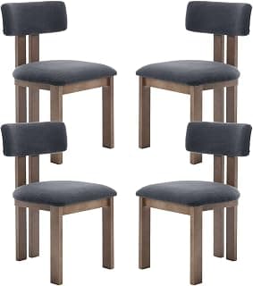 4PCS Dining Chairs, Linen Kitchen Chairs with Wooden Legs, Black | Mid-Century Retro Style,… product image