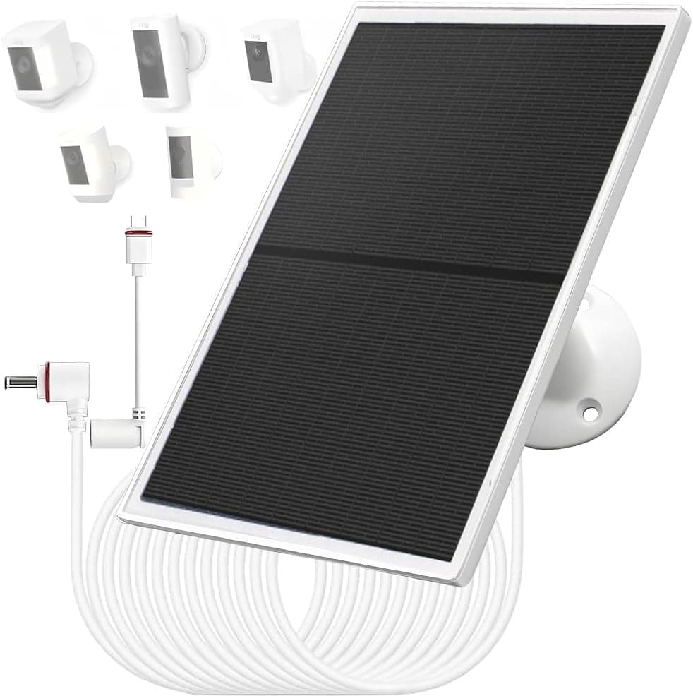 10W/5V Solar Panel Charger with Two connectors DC3.5 * 1.35 and USB-C, 9.8Ft Charging Cable, IP65, Compatible with Ring Spotlight Cam Plus/Pro, Stick Up Cam Battery 2nd/3rd Generation product image