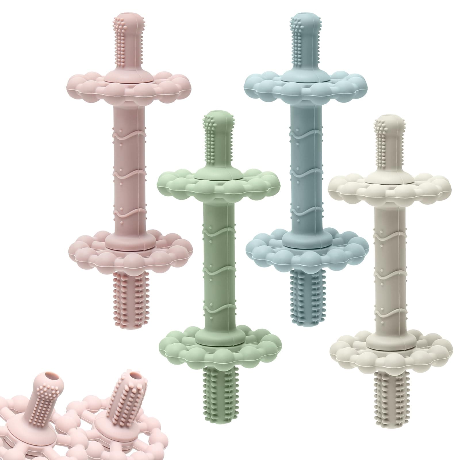 4 Pack Baby Teething Toys for 3-6 6-12 Months, Silicone Dumbbell Teether with Multi-Texture… product image
