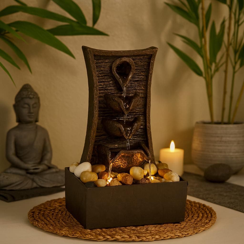 GEEZY Indoor Water Fountain - Tiers Design Water Feature with LED Lights - Mains Powered &… product image