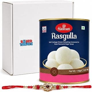 Rakhi Gift Bundle with Haldiram's Rasgulla 1kg Tin and 1 Rakhi, Traditional Indian Sweet Gift… product image