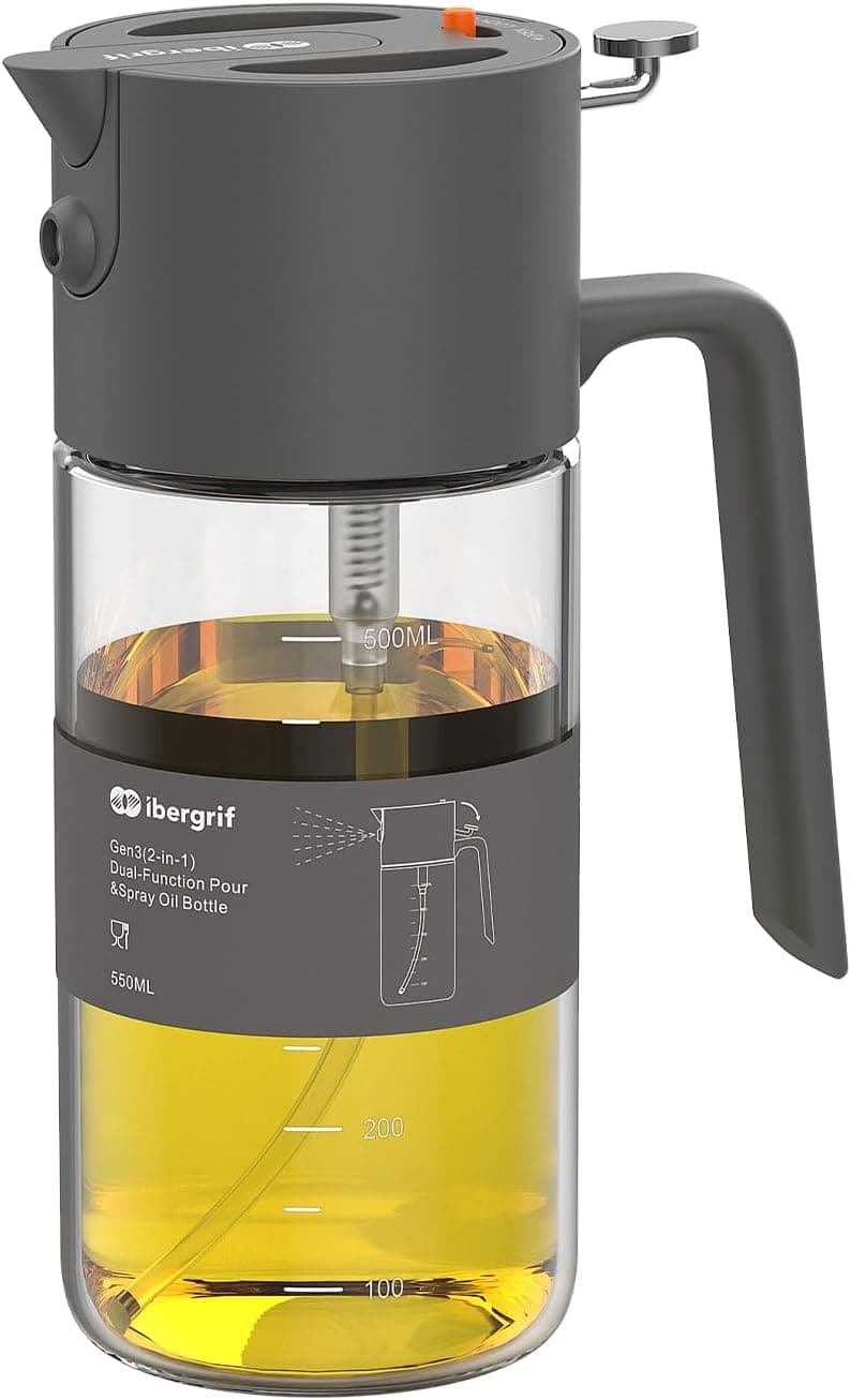 Ibergrif 2 in 1 Oil Sprayer 500 ml, Oil Spray and Pouring Dispenser, Borosilicate Glass Bottle… product image