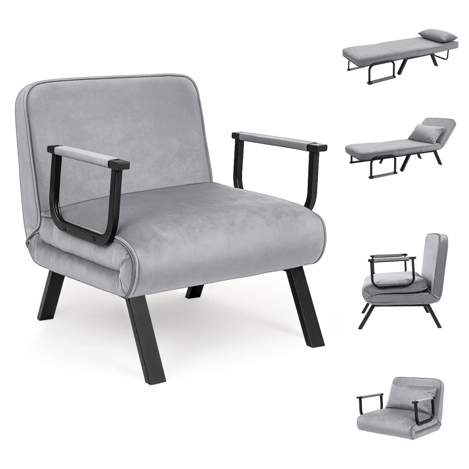 CROWNSHOP Folding Sofa Bed 4-in-1 Convertible Single Chair Bed with 6-Position Backrest and… product image
