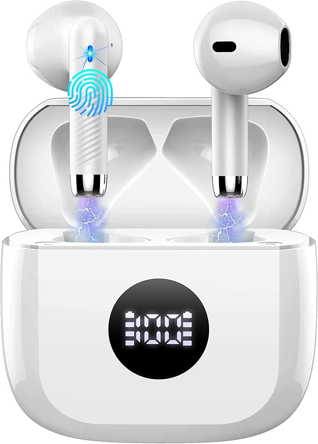 Wireless Earbuds, Bluetooth 5.4 Headphones in Ear with 4 ENC Noise Cancelling Mic, Bluetooth Earbuds 40Hrs Playtime, HiFi Stereo Deep Bass Wireless Earphones, IP7 Waterproof USB-C Fast Charge White product image