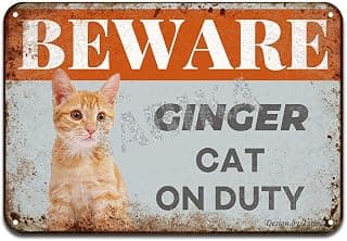 Beware Ginger Cat On Duty Iron Tin Sign Metal Sign Retro Vintage Tin Sign Metal Poster Wall… product image