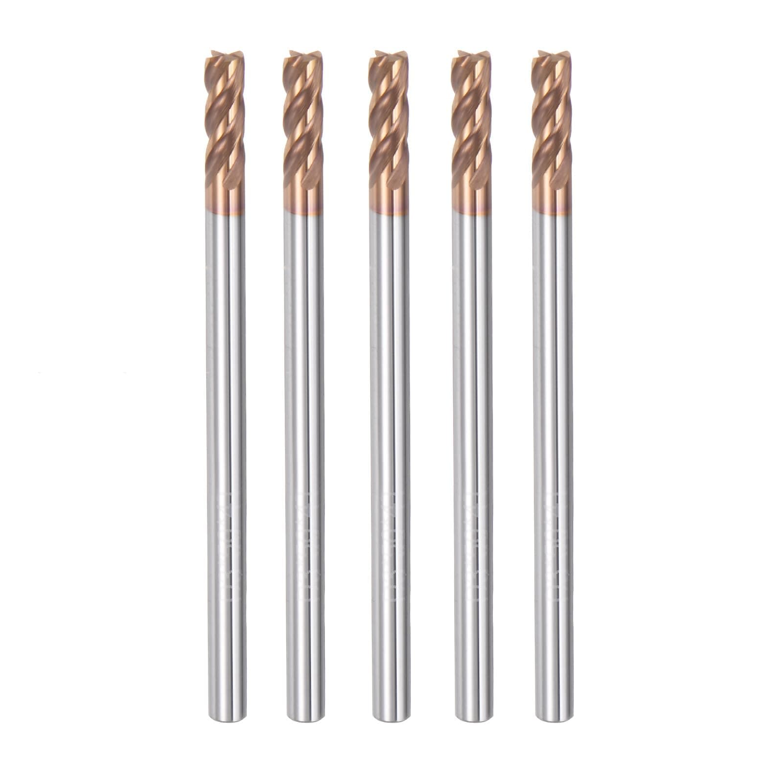 sourcing map 5pcs 3mm Dia 3mm Shank Square Nose End Mill 4 Flutes HRC55 Carbide AlTiN Coated… product image
