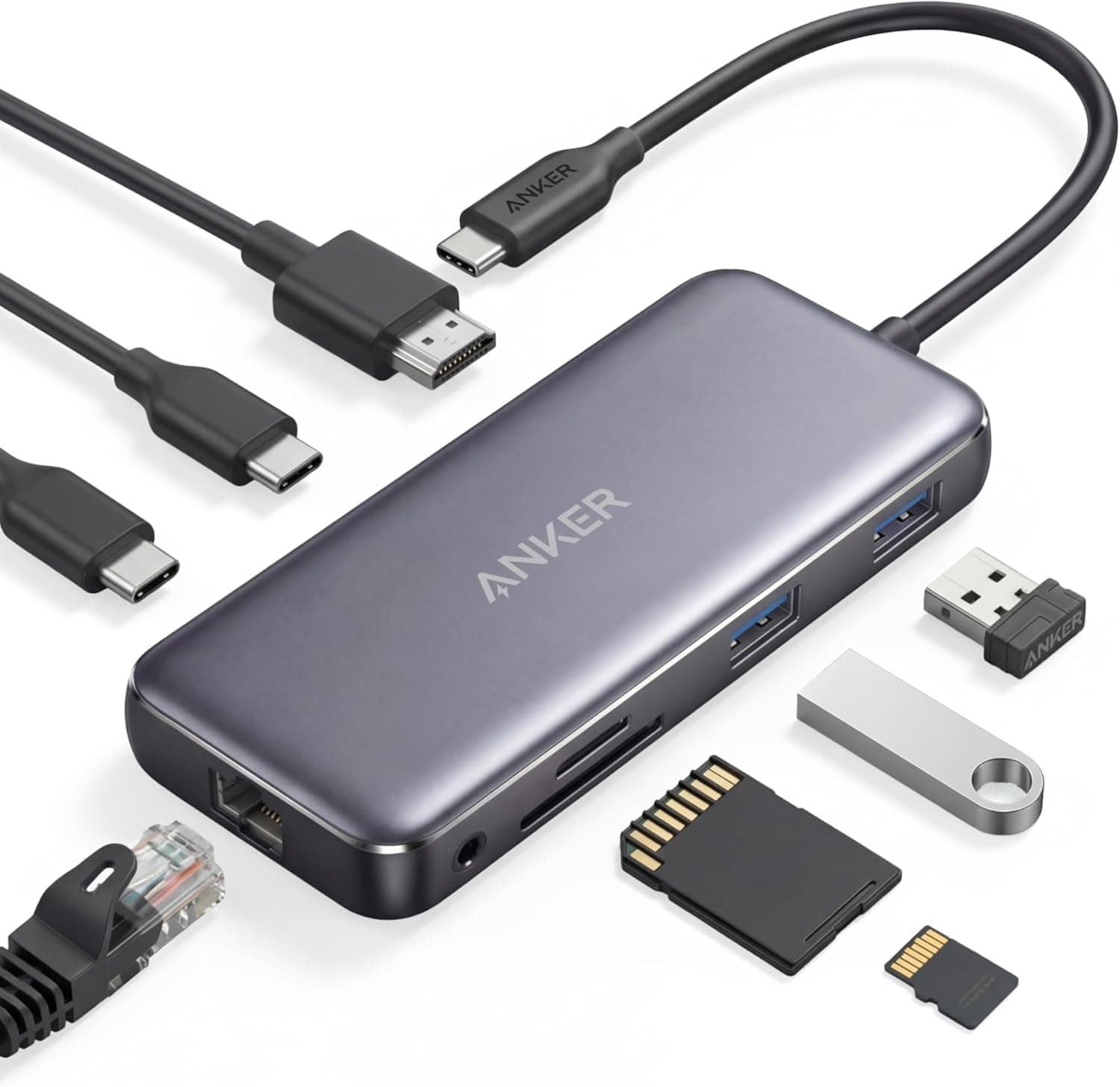 Anker USB C Hub with Ethernet, 8-in-1 Multiport Ethernet Adapter with 4K 60Hz HDMI Port, 85W… product image