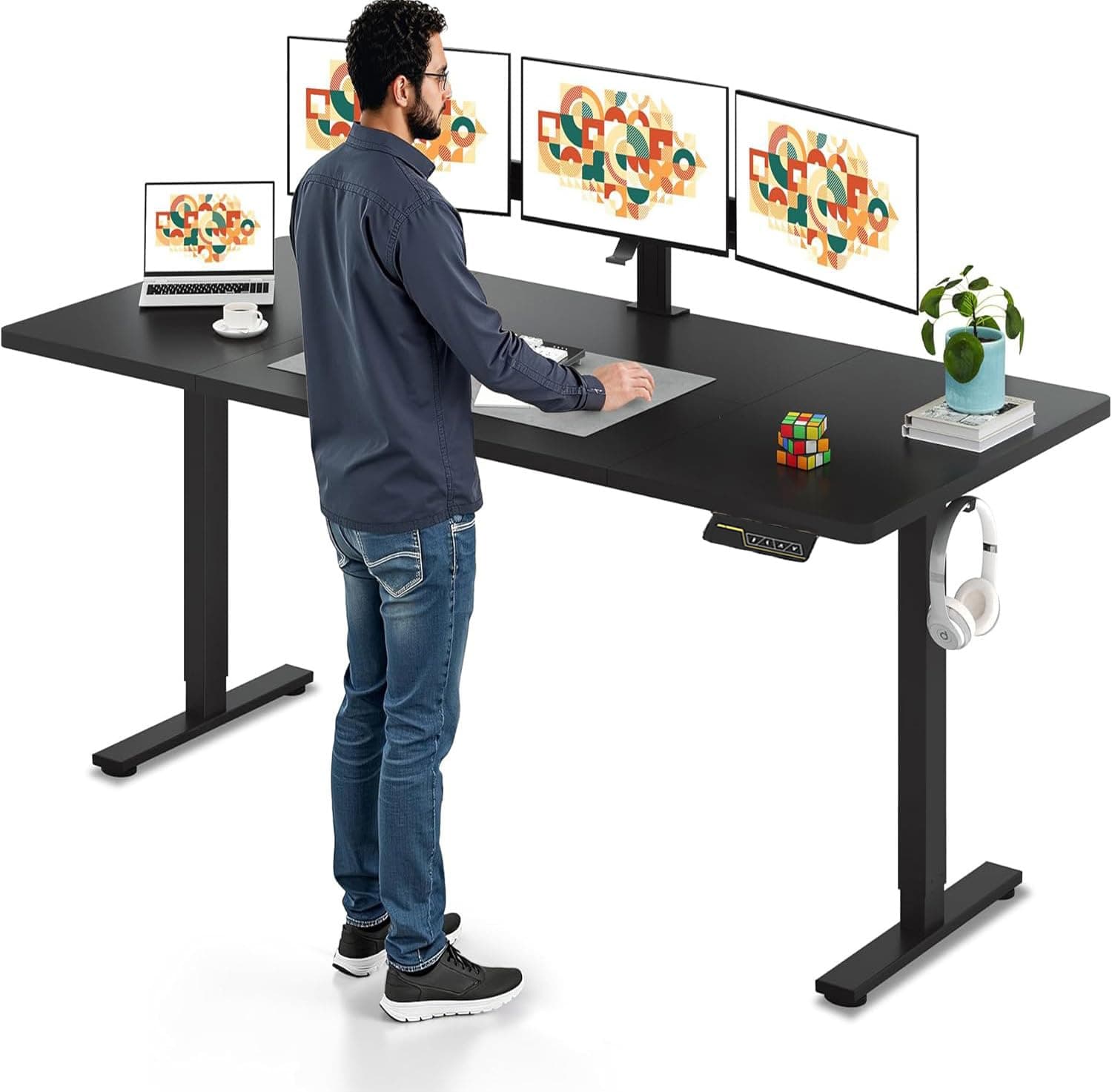 SANODESK 160 * 60cm Standing Desk Electric Height Adjustable Desk Large Stand Up Desks with 4 Memory Smart Pannel, Home Office Desk product image