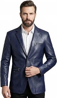 Men's Leather Blazer, Business Casual Lapel Soft Leather Blazer Jackets Regular Fit 2 Button… product image