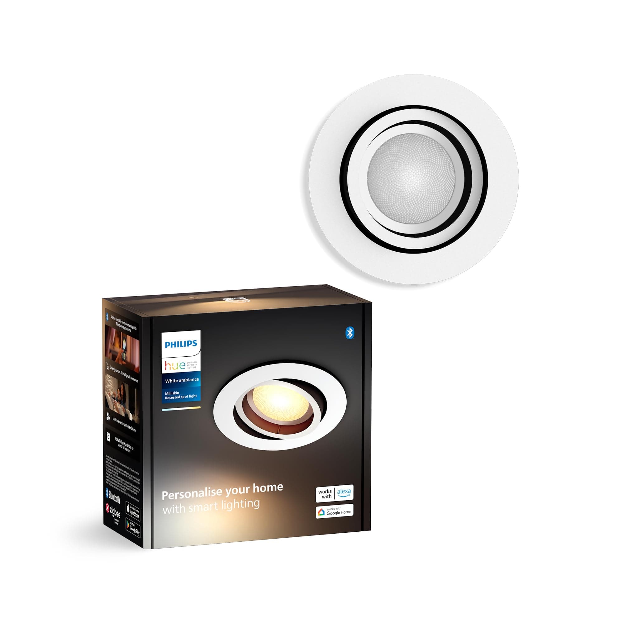 Philips Hue Milliskin White Ambiance Einbauspot, Weiß, (400lm / 70mm), 1er Pack, warm- bis… product image