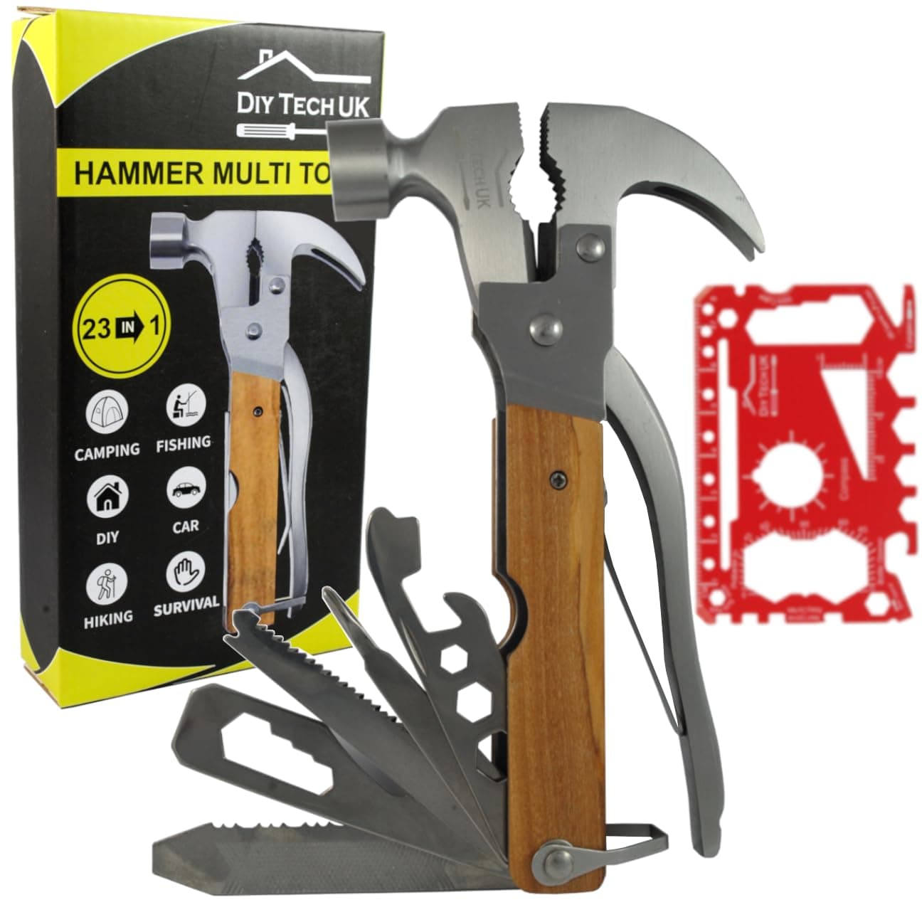 DIY TECH UK - Multi Tool Gadget Gifts for Men - 23 in 1 Hammer with Wooden Handle + Free 48 in… product image