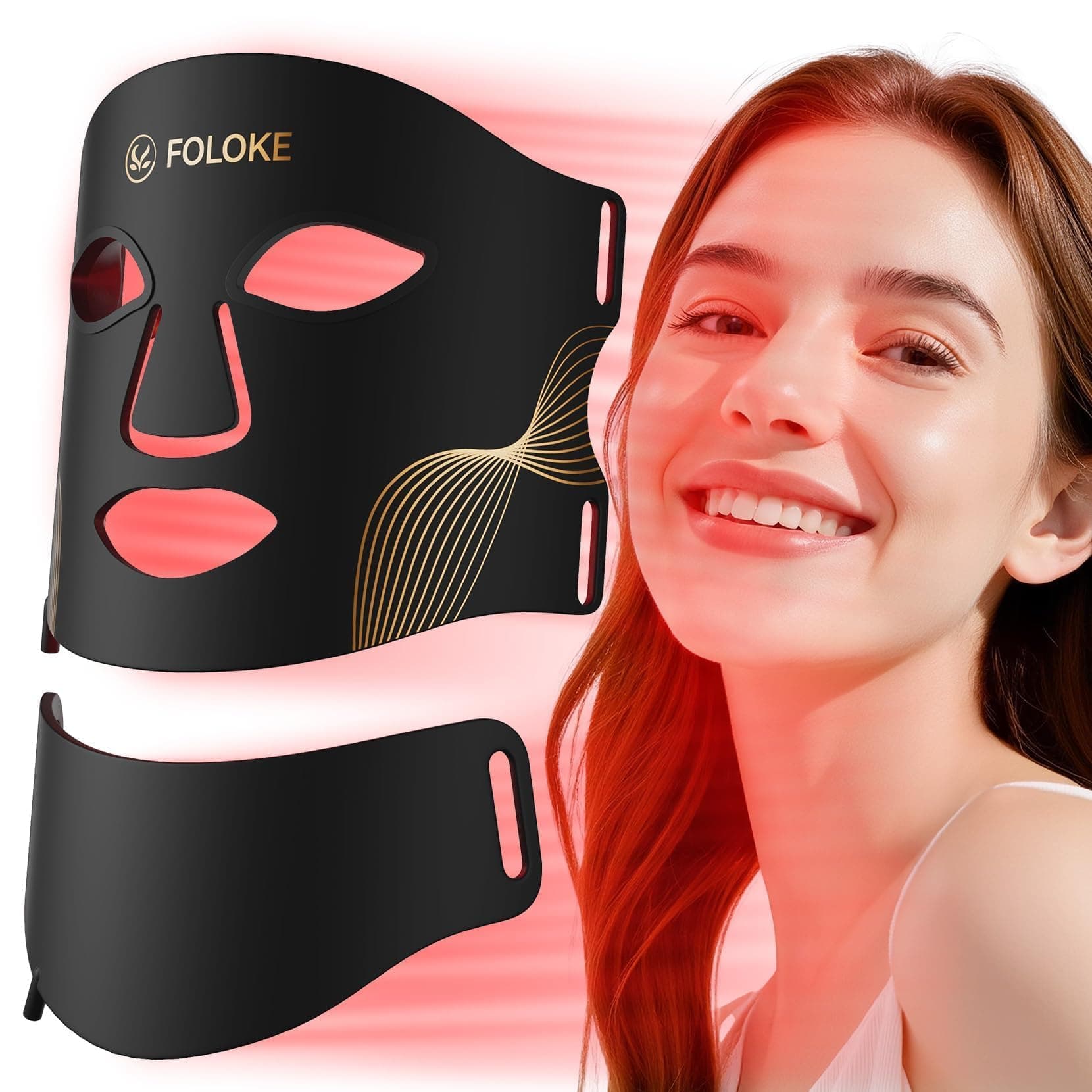 FOLOKE LED Light Therapy Mask Skin Care , LEDs face mask & neck mask Red - Wavelength for Home… product image