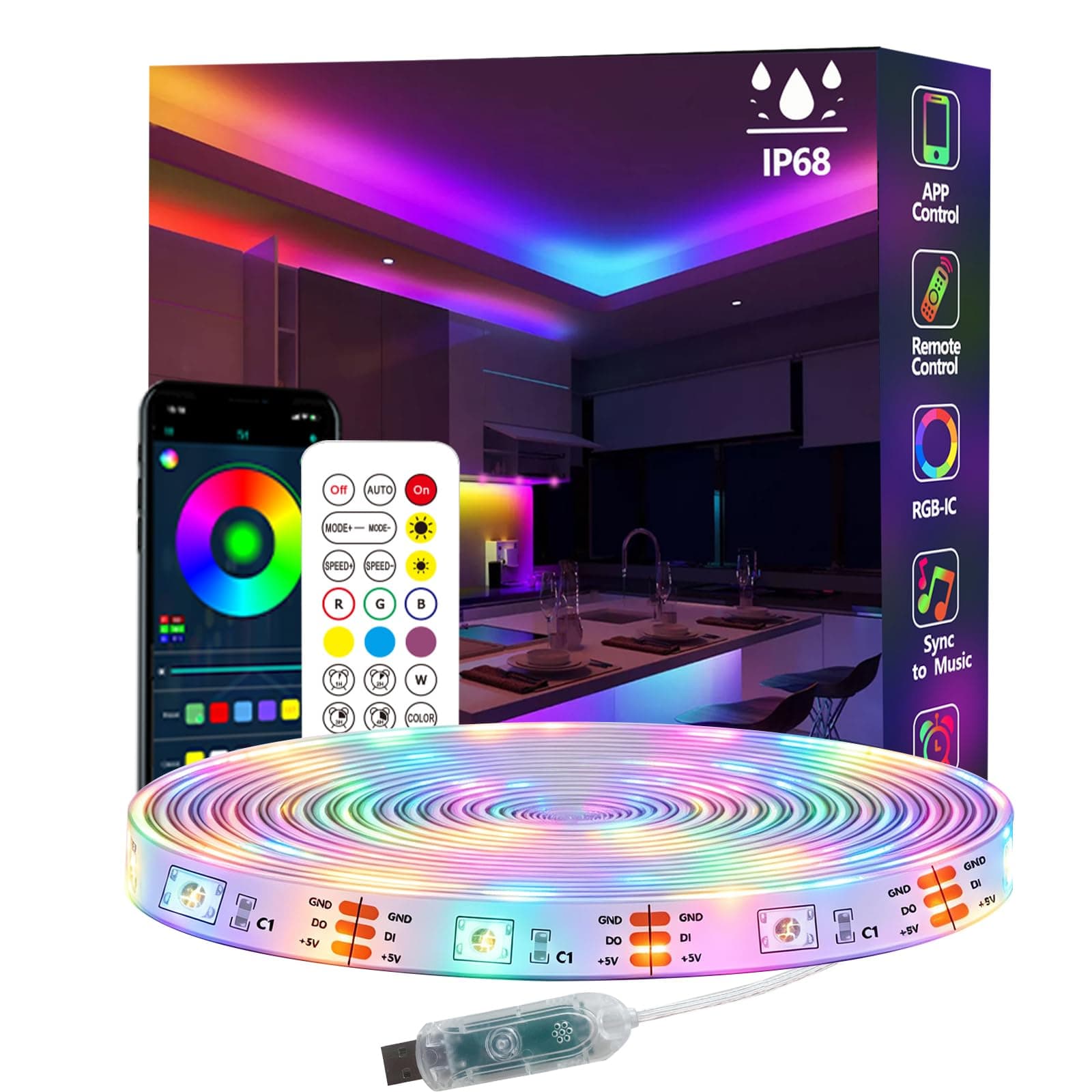 httpsmp 5m Ws2812 RGB+IC LED Strip Lights IP68 Outdoor Waterproof, 5V USB Powered, Music Sync… product image