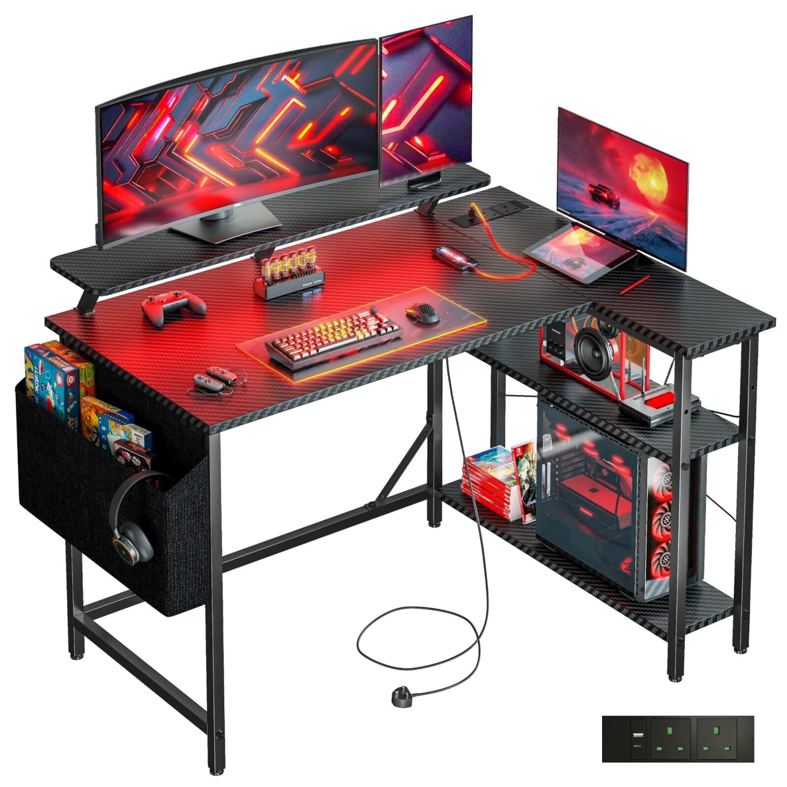 DOMSHOCT L Shaped Gaming Desk with LED Lights & Power Outlets, 100 * 80cm Small Corner… product image