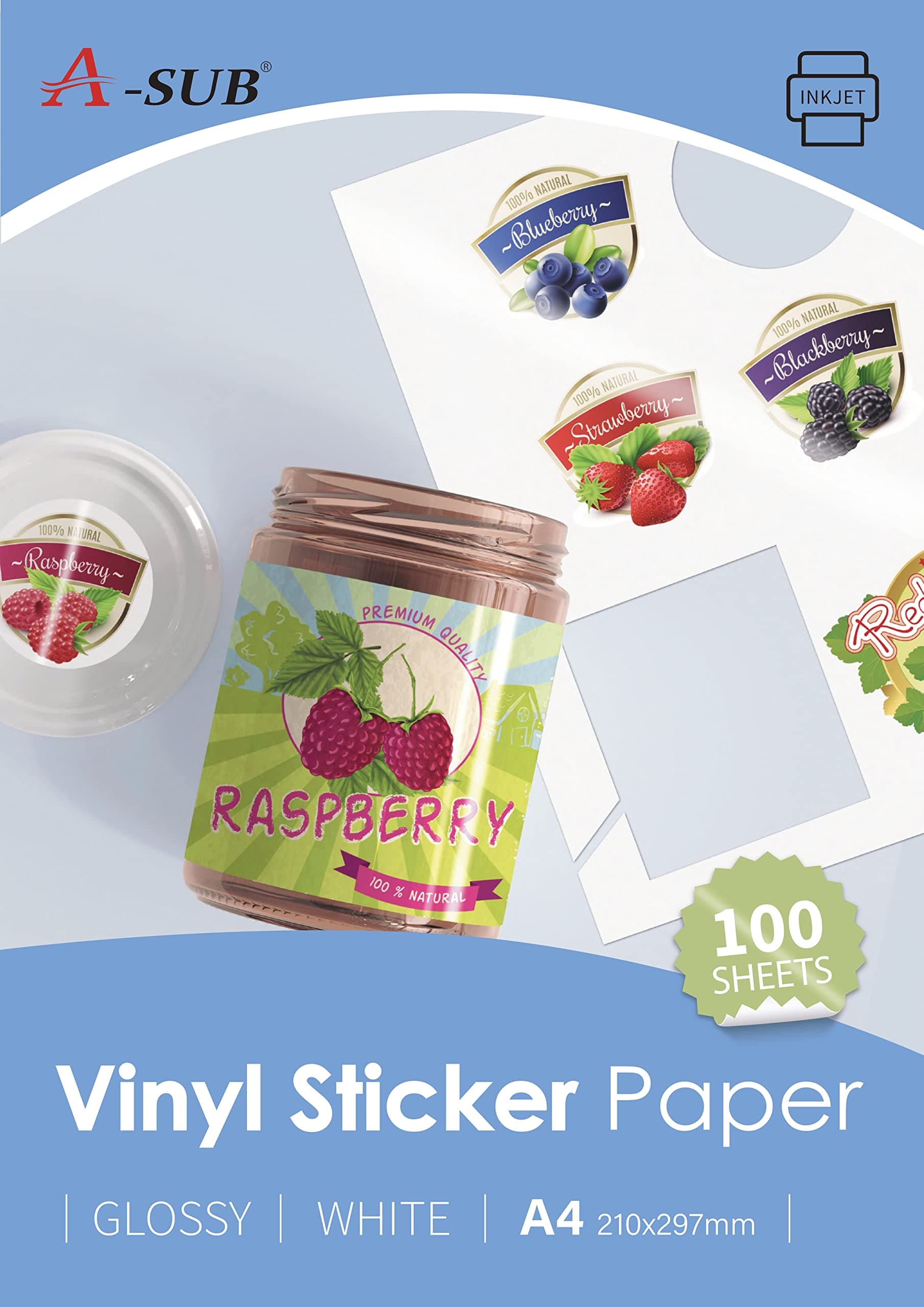 A-SUB White Glossy Premium Waterproof Printable Vinyl Sticker Paper, Self-Adhesive Vinyl… product image