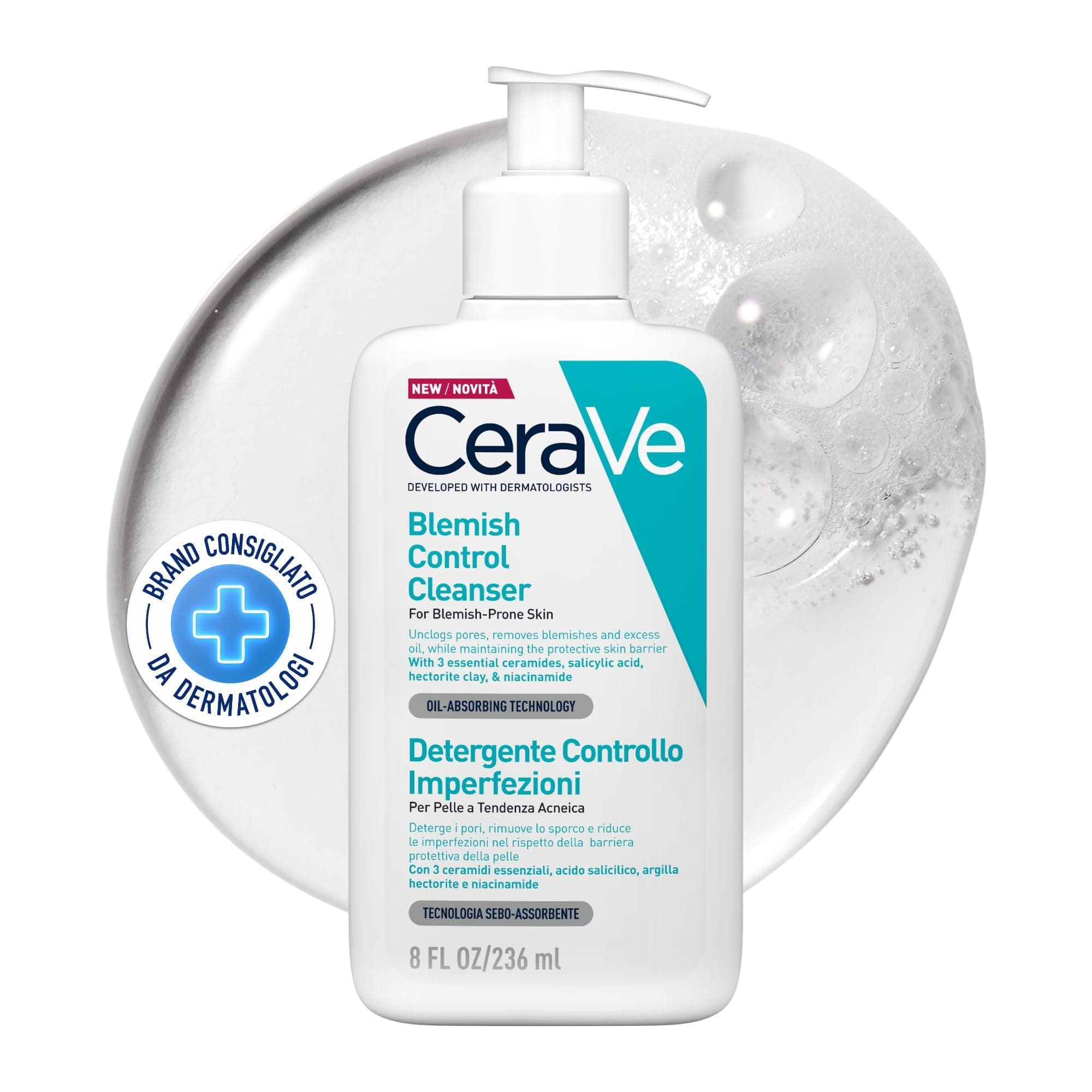 CeraVe Gel Moussant Anti-Imperfections, Peaux Grasses à Tendance Acnéique, 2% Acide… product image