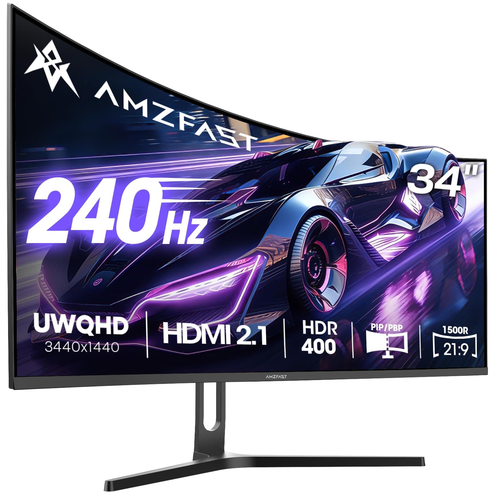 Amzfast 34 Inch Ultrawide Curved Gaming Monitor, 3440x1440 WQHD, 240Hz, 1ms MPRT, 1500R Fast… product image