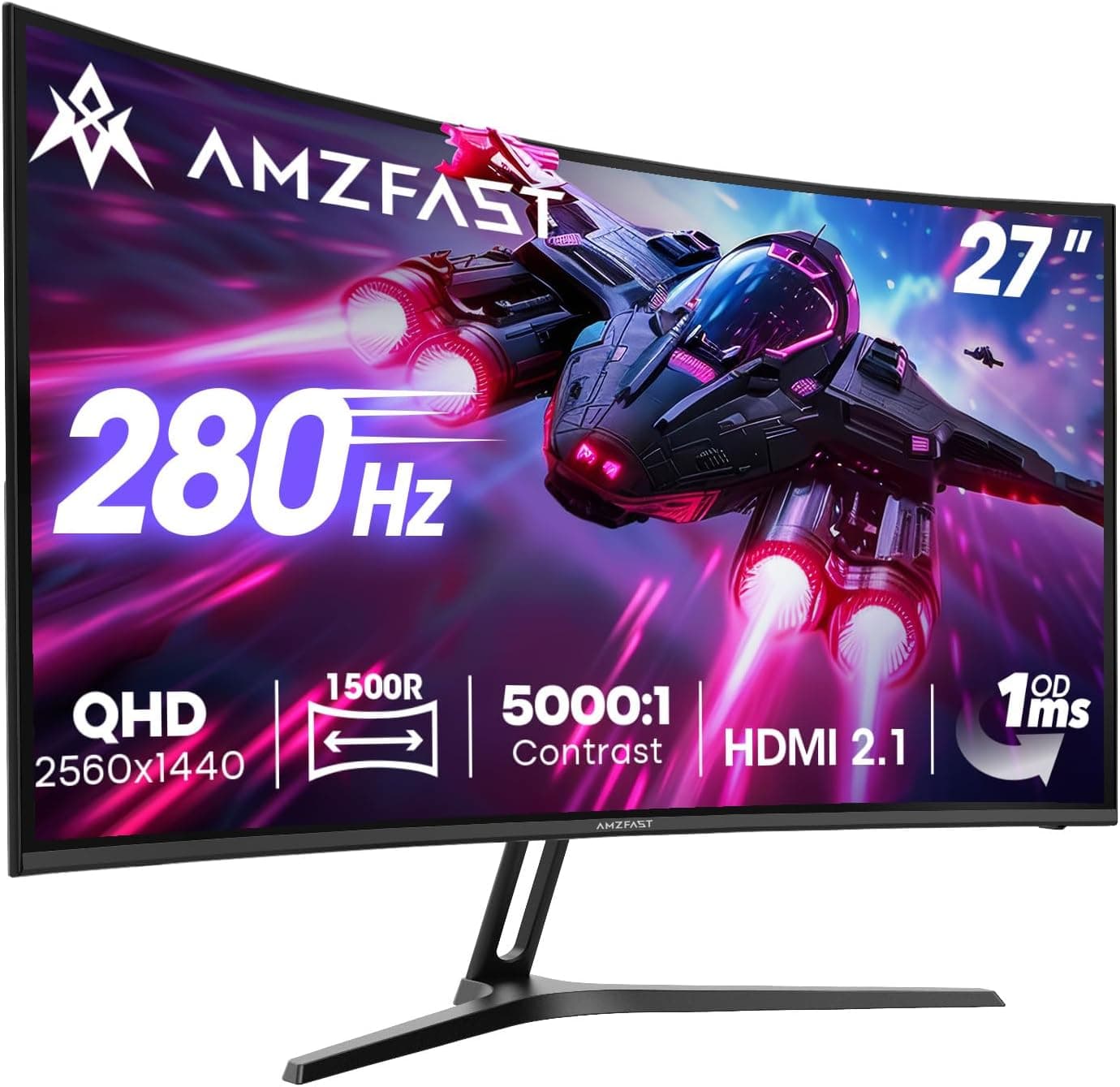 Amzfast Ecran PC Gaming 27 Pouces 280Hz/QHD Moniteur Incurvé 2K(2560 x 1440), 1ms MPRT, 1500R,… product image
