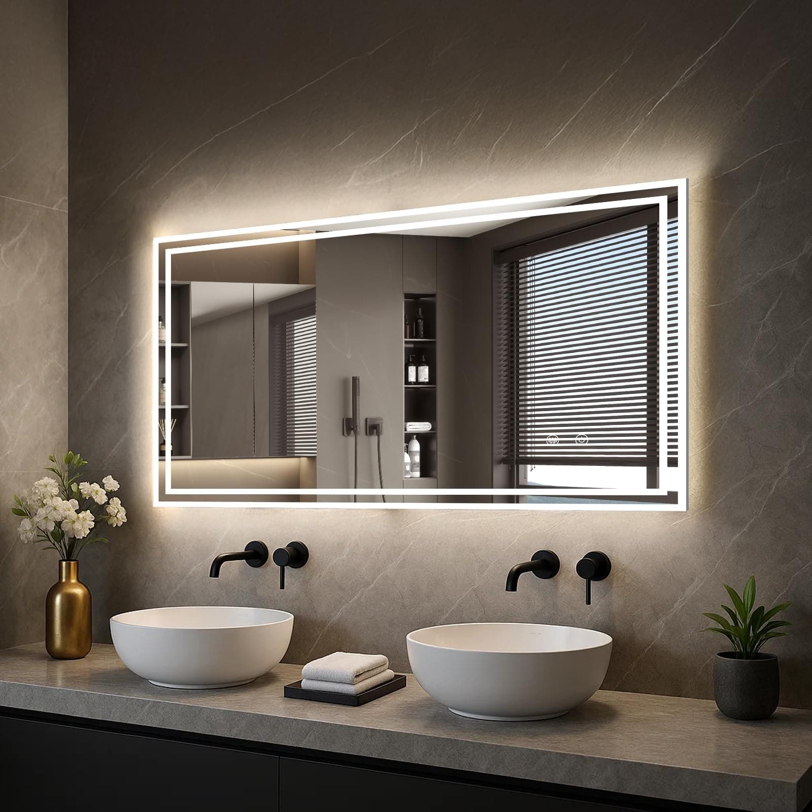 CROWNSHOP LED Bathroom Mirror 100x60cm with Touch Sensor Demister, Waterproof IP54, 5mm… product image