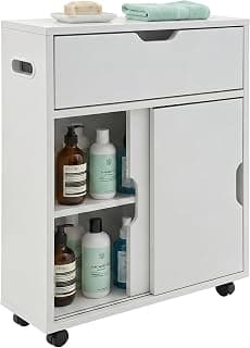 Cabinet with 4 Compartments, 2 Sliding Doors & Hinged Door, White | H 67 x W 17 x D 52 cm… product image