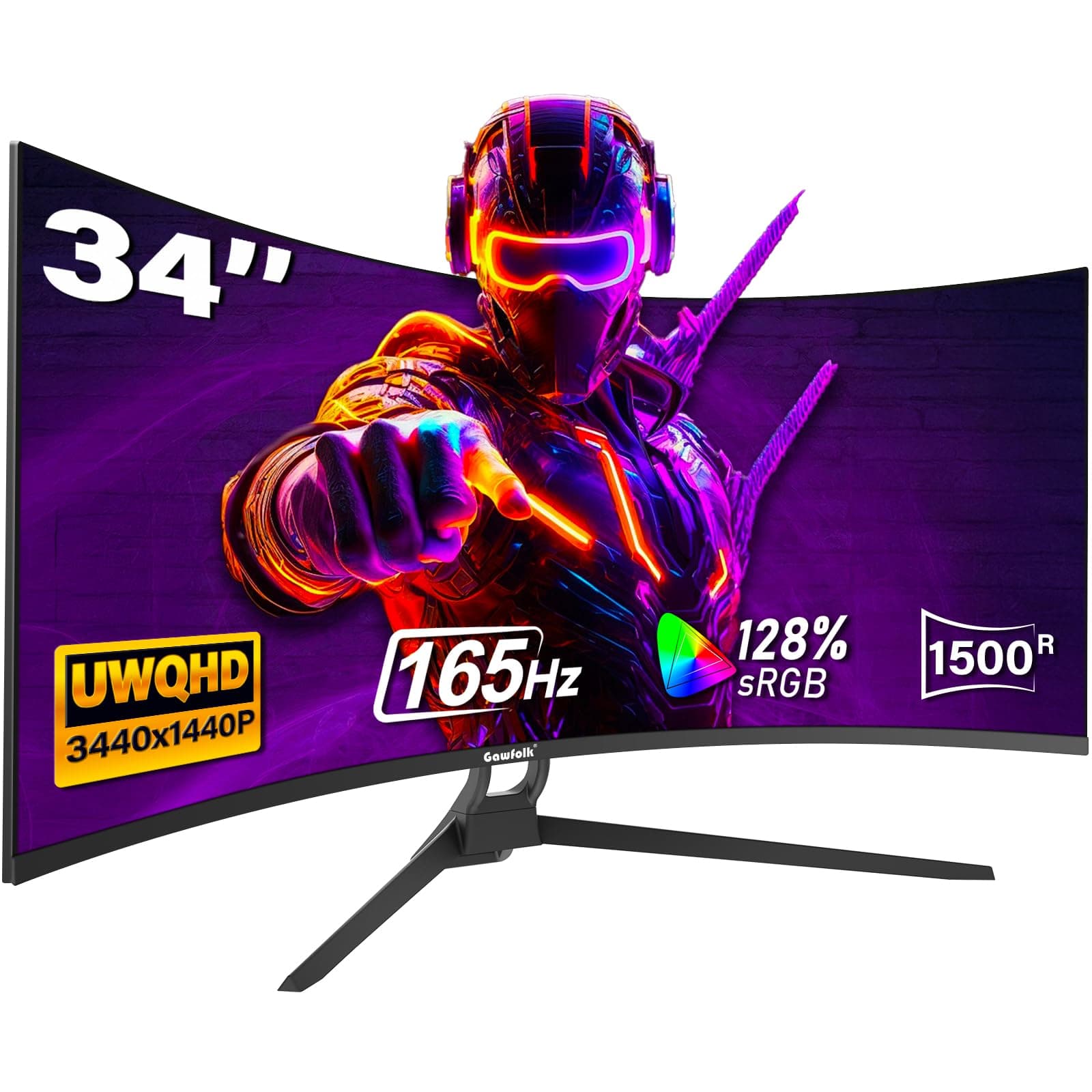 Gawfolk 34 Inch Ultrawide Curved Gaming Monitor, 1500R PC Screen 165hz WQHD 3440x1440p 21:9… product image