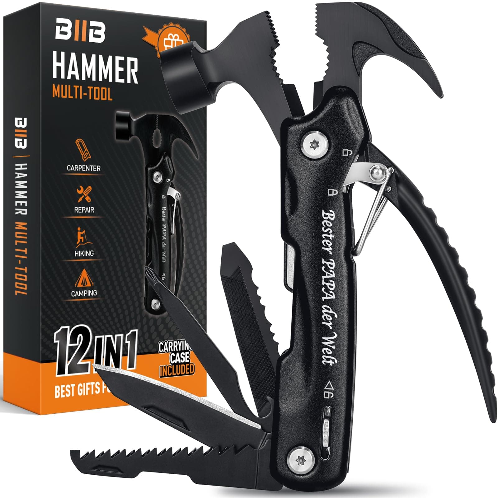 BIIB Vatertagsgeschenk für Papa, Geschenk Vatertag Papa Geschenke 12 in 1 Multitool Gadgets, Geschenk für Papa Camping Zubehör, Geburtstagsgeschenk für Männer, Multifunktionswerkzeug product image